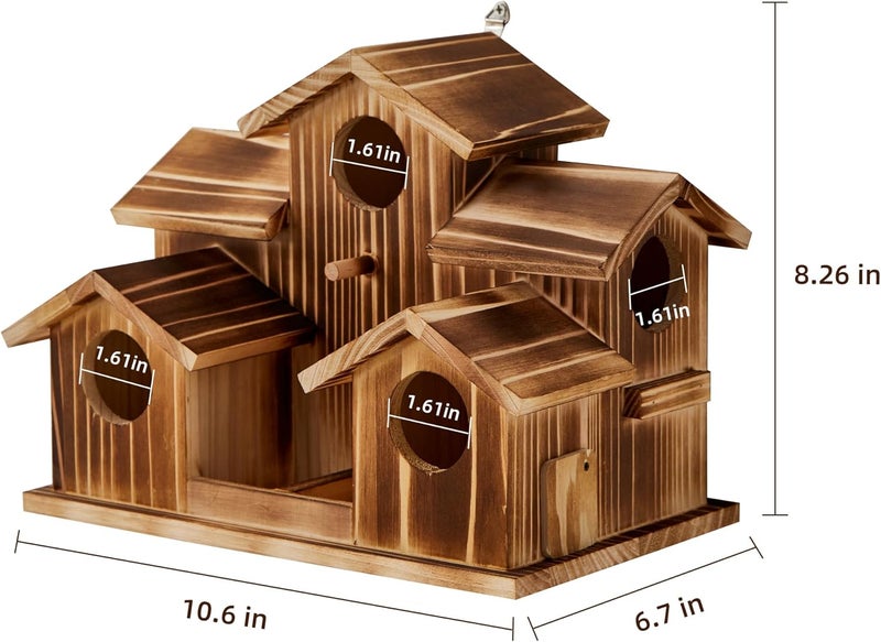 puyikes Bird House for Outside 5 Hole Bird Houses Room for 5 Bird Families Large Bird House for Garden/Courtyard/Backyard for Garden Decor-Finch Bluebird Cardinals Handmade Wooden Hummingbird House - Image 2
